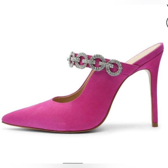 Schutz Elisah Pink Slip On Pointy Toe Embellished Upper High Stiletto Heel 5.5 - Picture 4 of 11